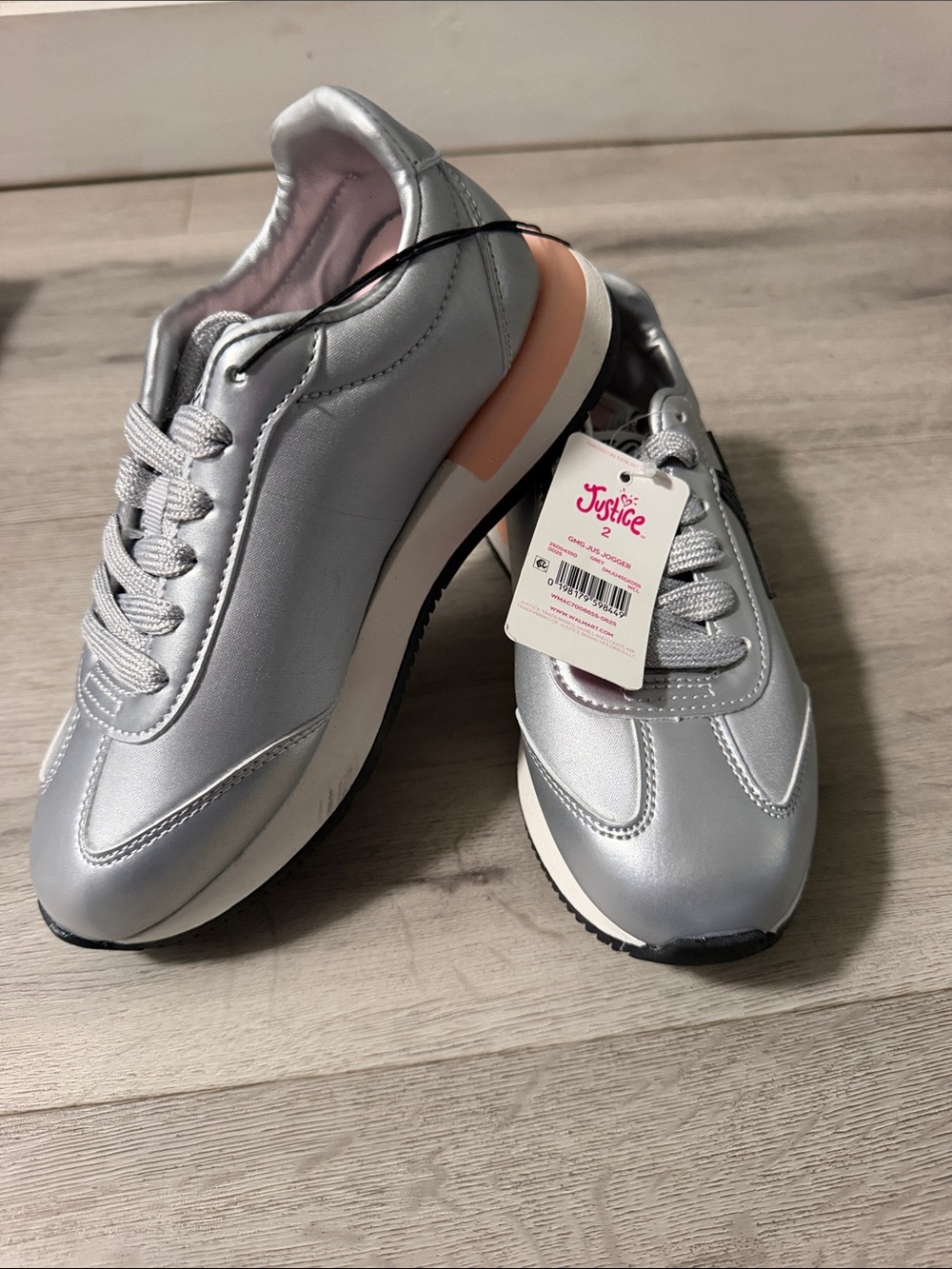 Justice Silver Metallic Sneakers with Pink Accent
